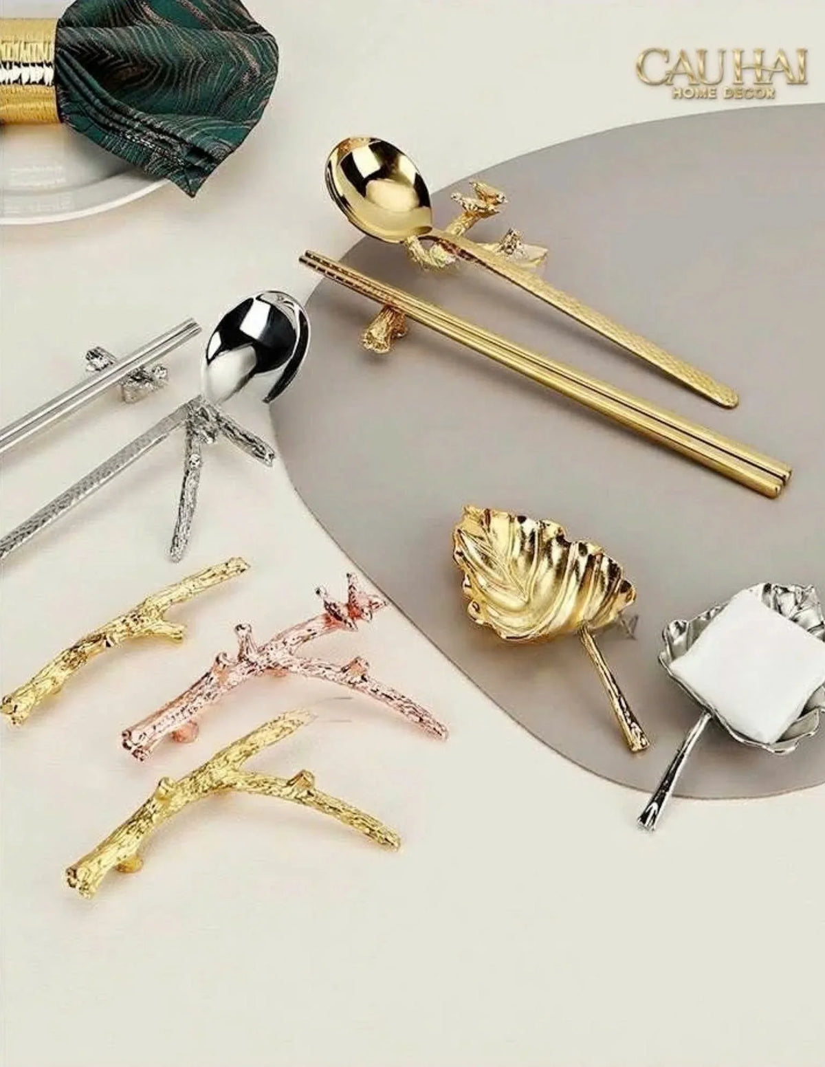 Gác Đũa Nhánh Cây Golden Bird Branch Harmony Premium Chopstick Rack 11 x 8.4 cm-Dinner Cutlery Set Dao Muỗng Nĩa-Đối tác tại Trung Quốc theo từng đơn đặt hàng-CẬU HAI HOME DECOR