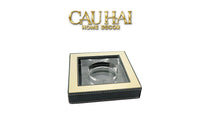 Gạt Tàn Pha Lê Bọc Viền Da Cendrier Cristalleries Clair Squares Ashtray 15x15-CẬU HAI HOME DECOR