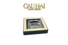 Gạt Tàn Pha Lê Bọc Viền Da Cendrier Cristalleries Clair Squares Ashtray 15x15-CẬU HAI HOME DECOR