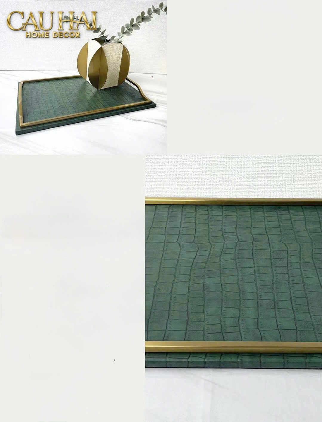 HOME COUTURE - KHAY DA ÉMERAUDE CUIR CROCO LEATHER TRAY - CẬU HAI HOME DECOR