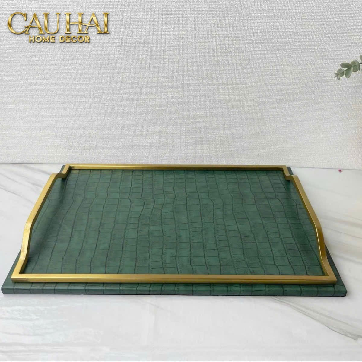 HOME COUTURE - KHAY DA ÉMERAUDE CUIR CROCO LEATHER TRAY - CẬU HAI HOME DECOR