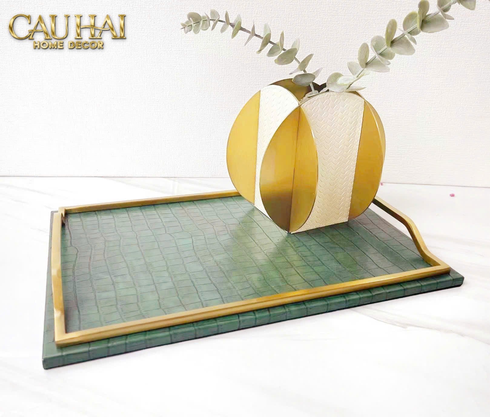 HOME COUTURE - KHAY DA ÉMERAUDE CUIR CROCO LEATHER TRAY - CẬU HAI HOME DECOR