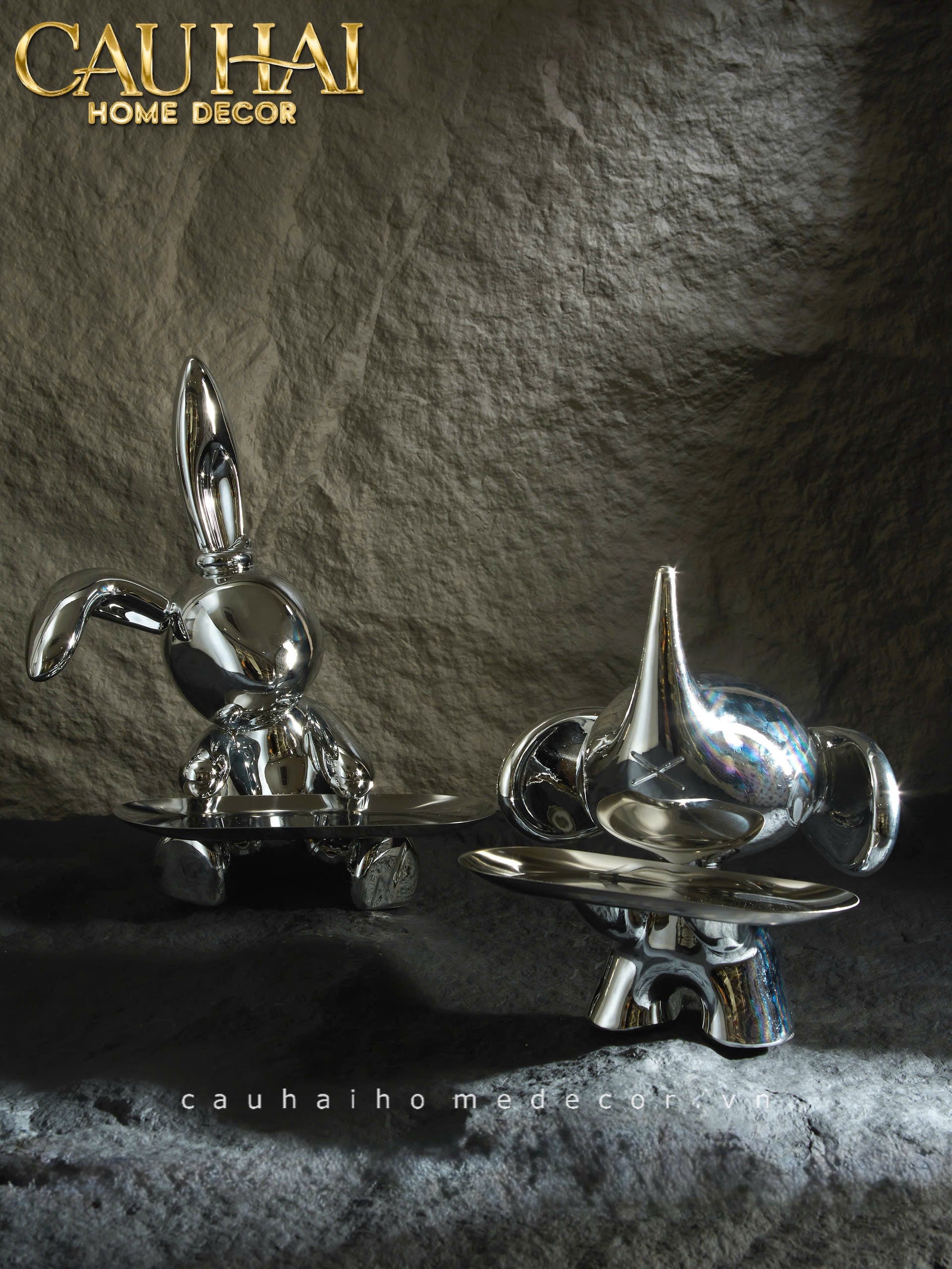 ELYSIAN FW25 - TƯỢNG THỎ FIGURINE PLATINUM LAPIN MINIMALISME CHIC-CẬU HAI HOME DECOR