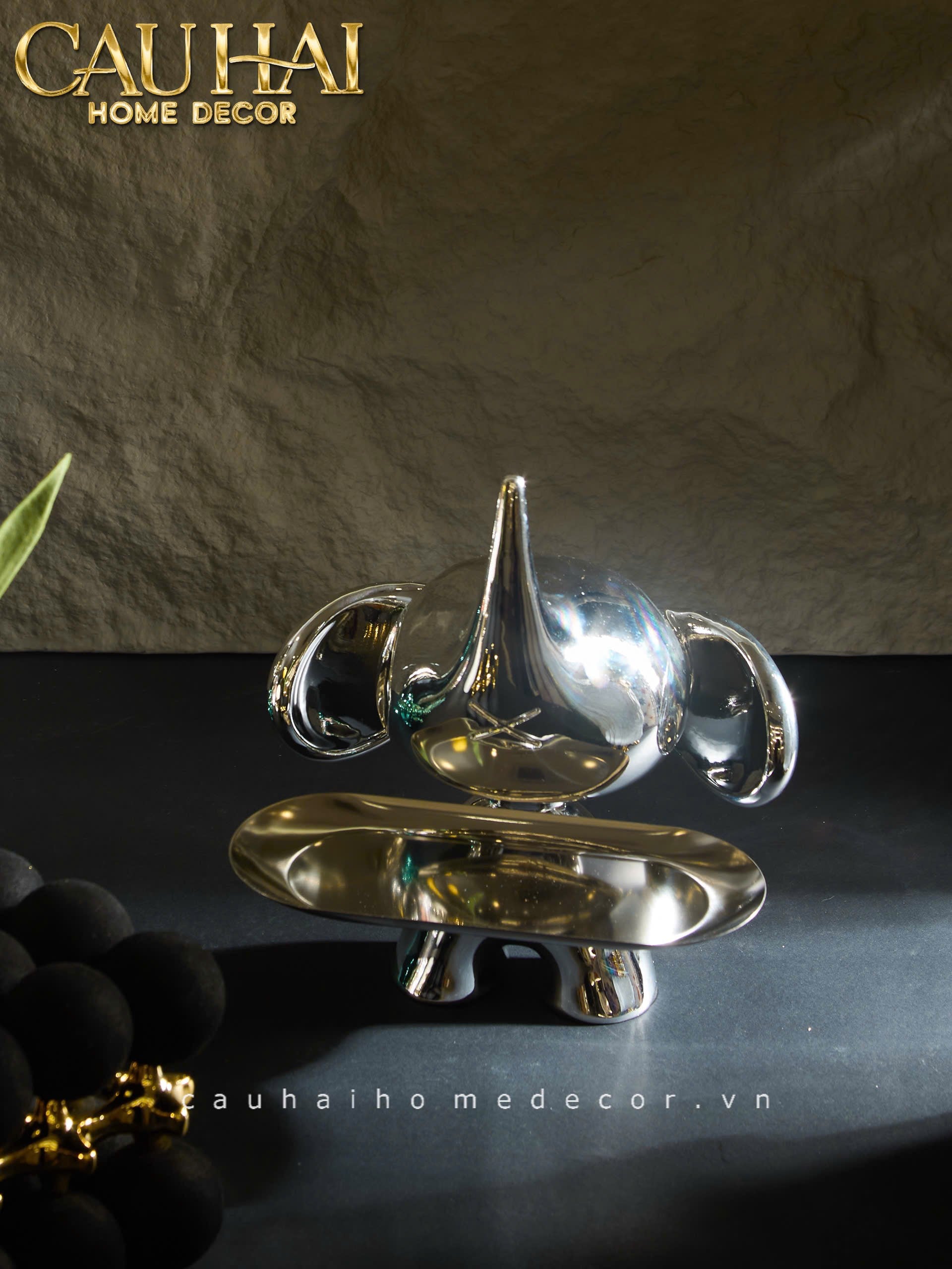 ELYSIAN FW25 - TƯỢNG VOI FIGURINE PLATINUM ASTRO ELEPHAS H27-CẬU HAI HOME DECOR