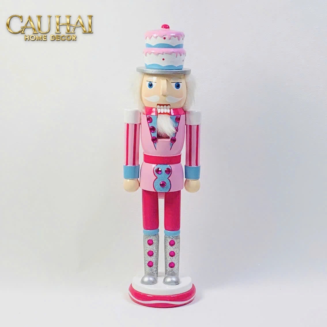 Fêtes Couture - Set 3 Tượng Nutcracker Cotton Candy Plush Pink 38Cm-CẬU HAI HOME DECOR