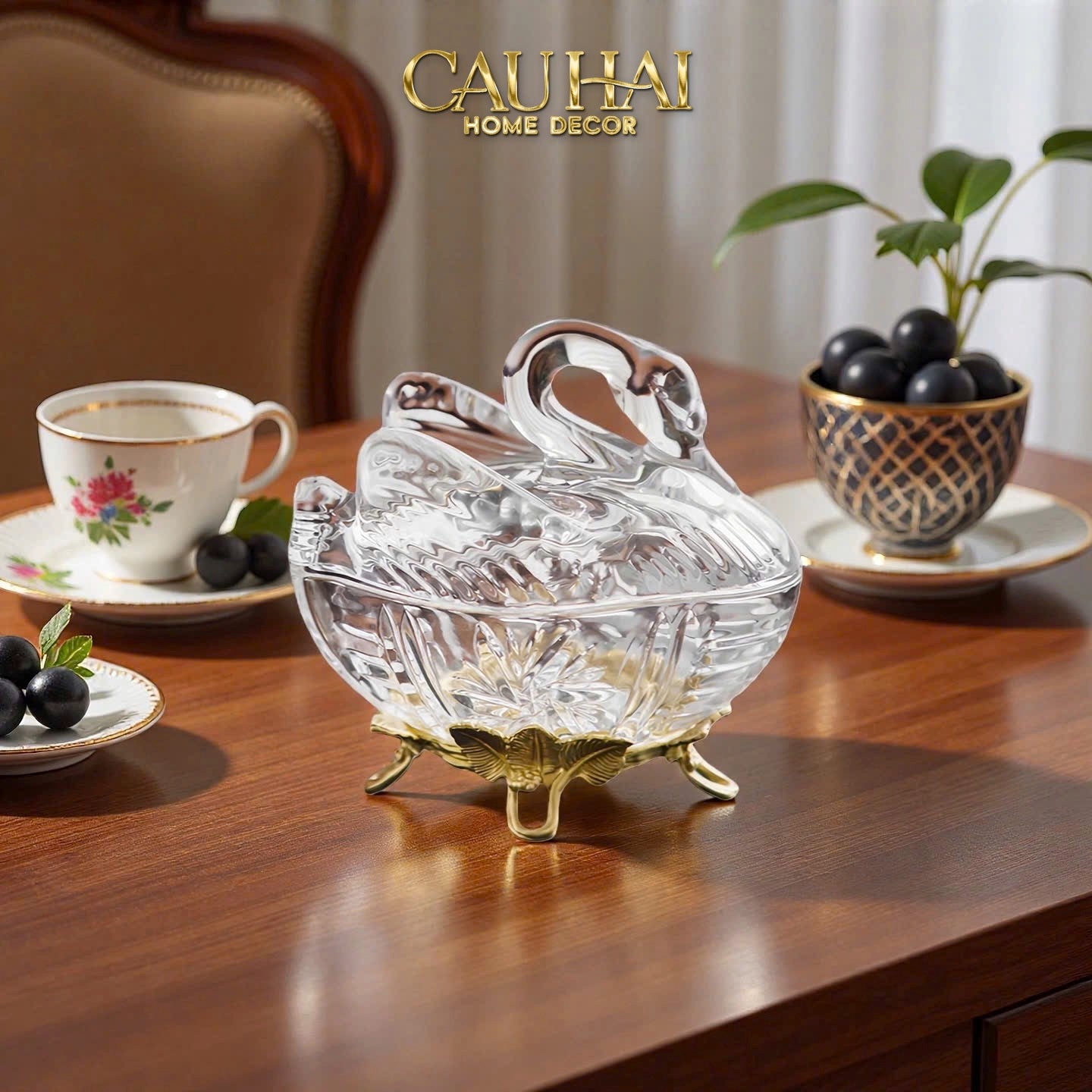 HOME COUTURE - LỌ KẸO THIÊN NGA SWAN DE L’ATHÈNES CRISTAL BONBONNIÈRE - CẬU HAI HOME DECOR