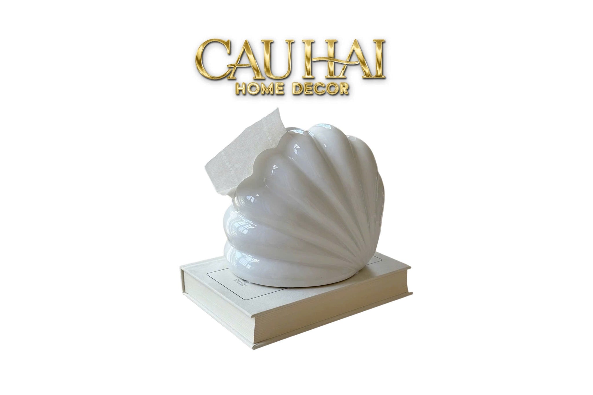 HỘP KHĂN GIẤY CERAMIC SNOW NORDIC SHELL BOX - CẬU HAI HOME DECOR