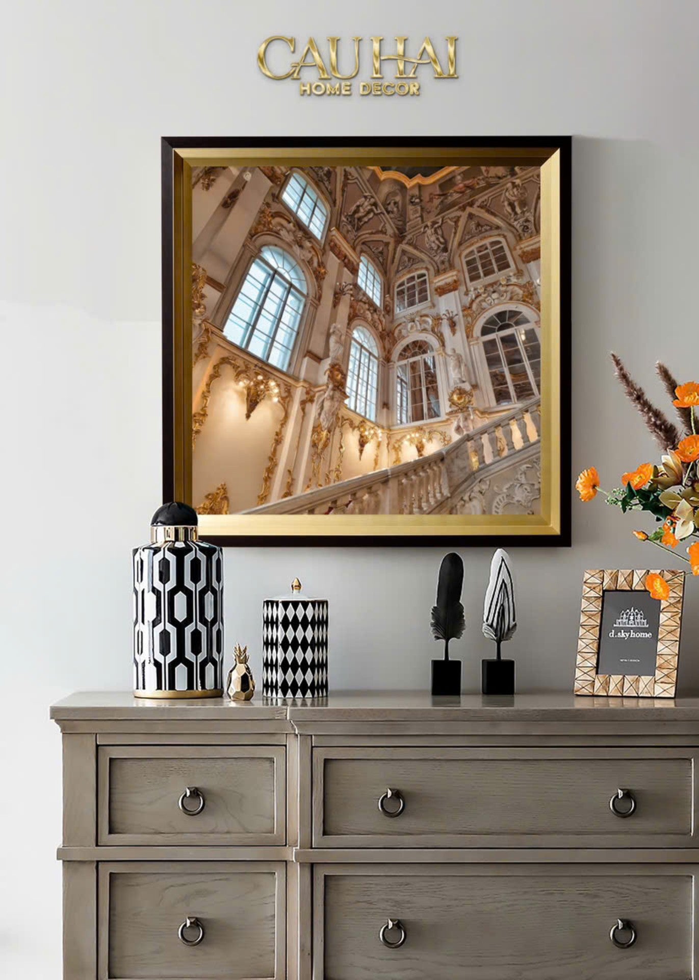 TRANH CANVAS BAROCCO IMPERIAL GRAND STAIRCASE 100X100CM - WOODY GLASS - CẬU HAI HOME DECOR