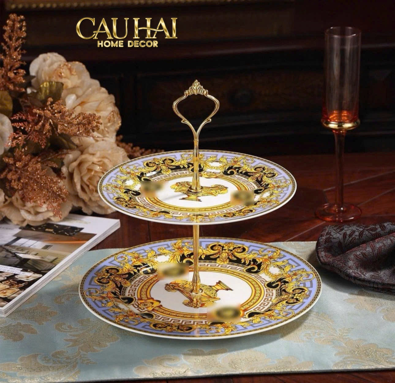 HOME COUTURE - ĐĨA 2 TẦNG BLACK BAROQUE PRESTIGE GALA VER.S ÉTAGÈRE - CẬU HAI HOME DECOR