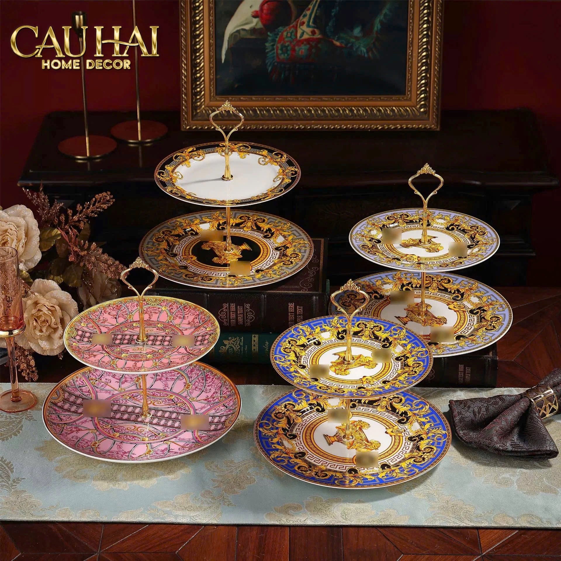 HOME COUTURE - ĐĨA 2 TẦNG BLACK BAROQUE PRESTIGE GALA VER.S ÉTAGÈRE - CẬU HAI HOME DECOR