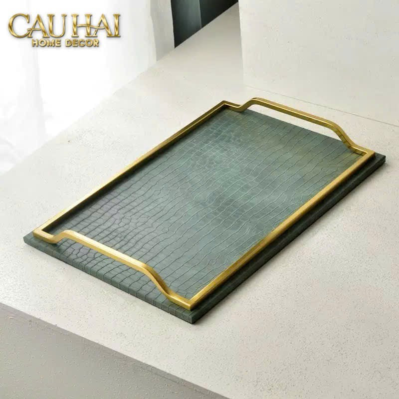 HOME COUTURE - KHAY DA ÉMERAUDE CUIR CROCO LEATHER TRAY - CẬU HAI HOME DECOR