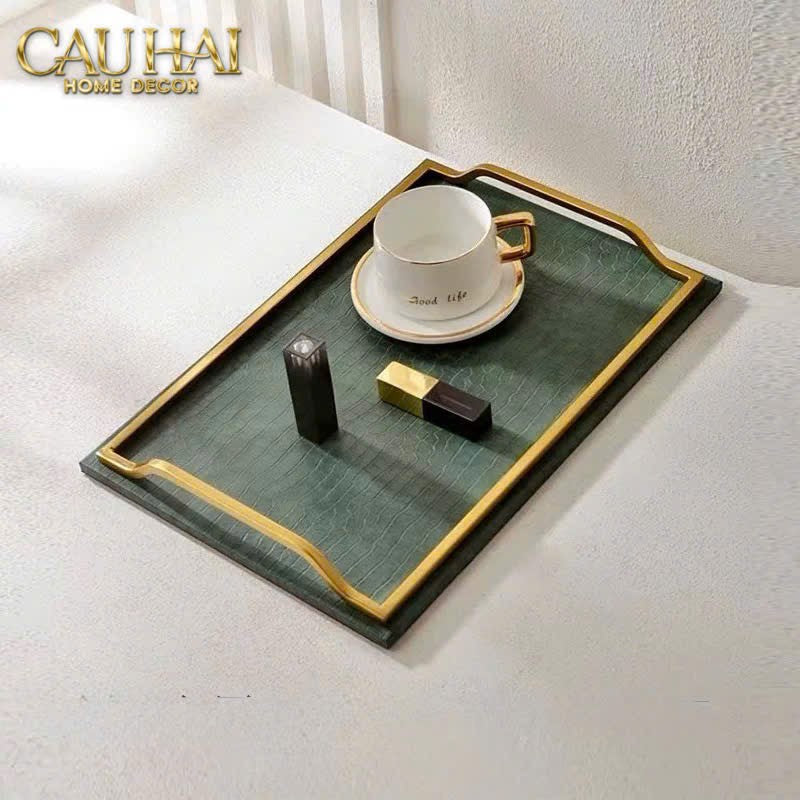 HOME COUTURE - KHAY DA ÉMERAUDE CUIR CROCO LEATHER TRAY - CẬU HAI HOME DECOR
