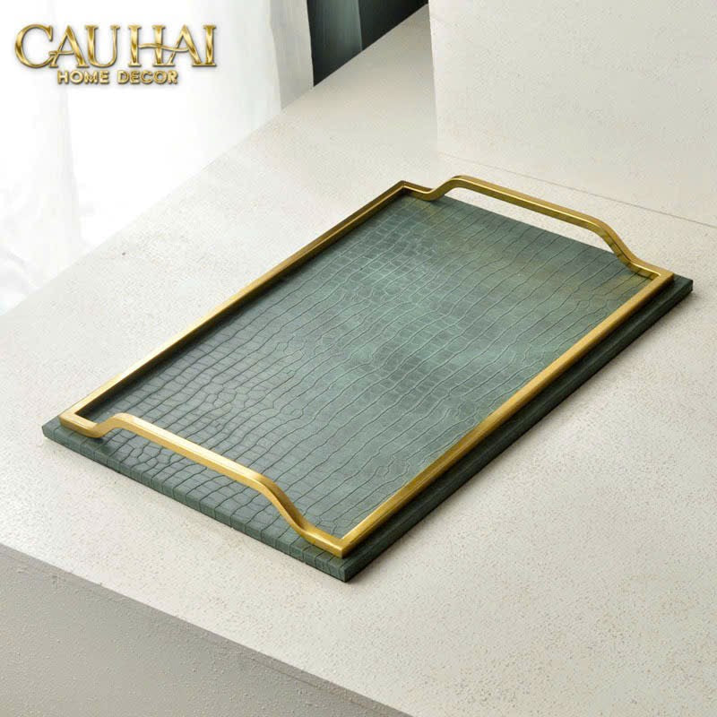 HOME COUTURE - KHAY DA ÉMERAUDE CUIR CROCO LEATHER TRAY - CẬU HAI HOME DECOR