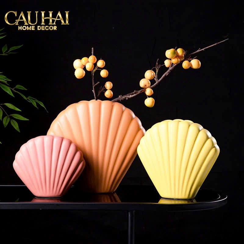 BÌNH HOA VỎ SÒ SIENNA COASTAL SHELL VASE H25 - CẬU HAI HOME DECOR
