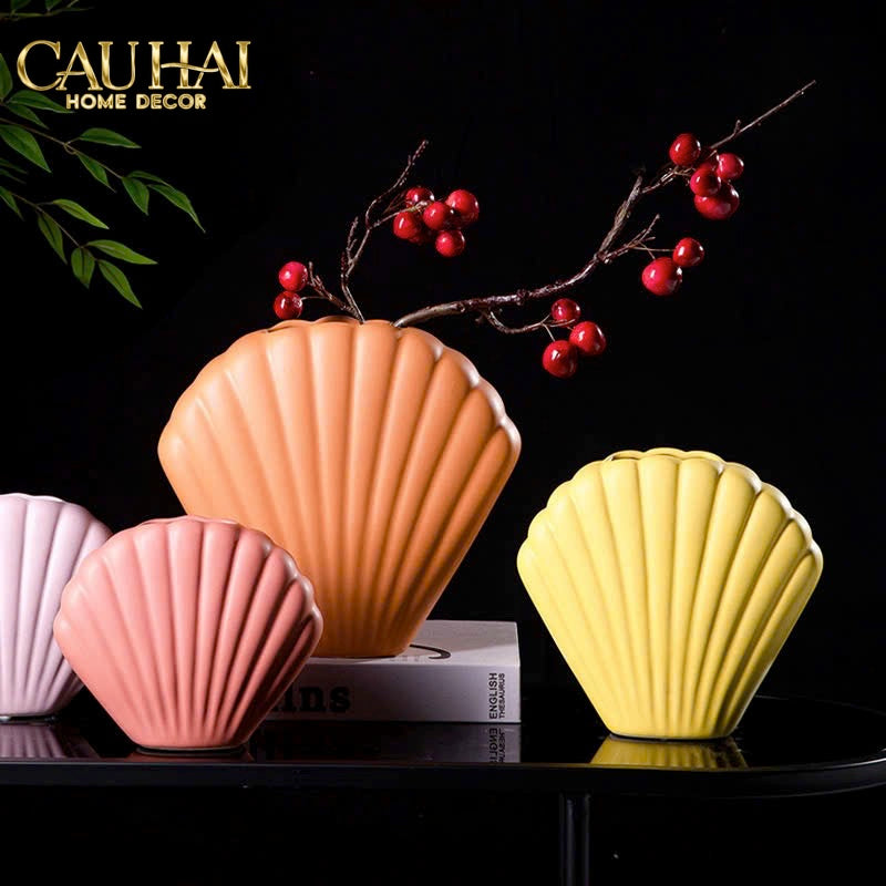 BÌNH HOA VỎ SÒ SIENNA COASTAL SHELL VASE H25 - CẬU HAI HOME DECOR