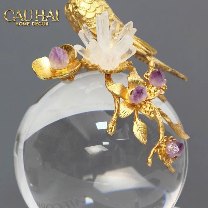 HOME COUTURE - TƯỢNG QUẢ CẦU CRYSTAL AMETHYST PARROT D'Or SPHERE H23-CẬU HAI HOME DECOR