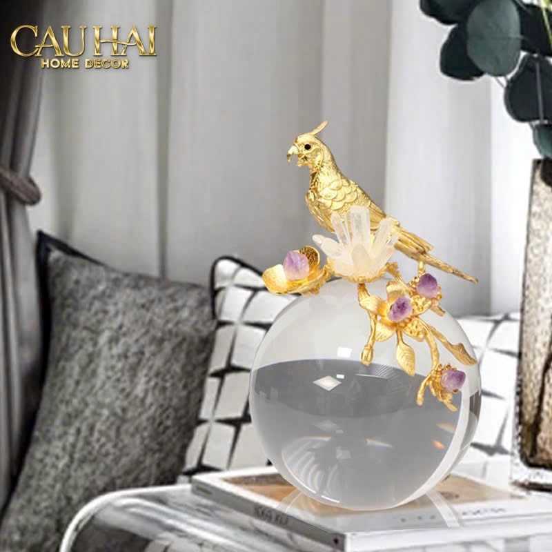 HOME COUTURE - TƯỢNG QUẢ CẦU CRYSTAL AMETHYST PARROT D'Or SPHERE H23-CẬU HAI HOME DECOR