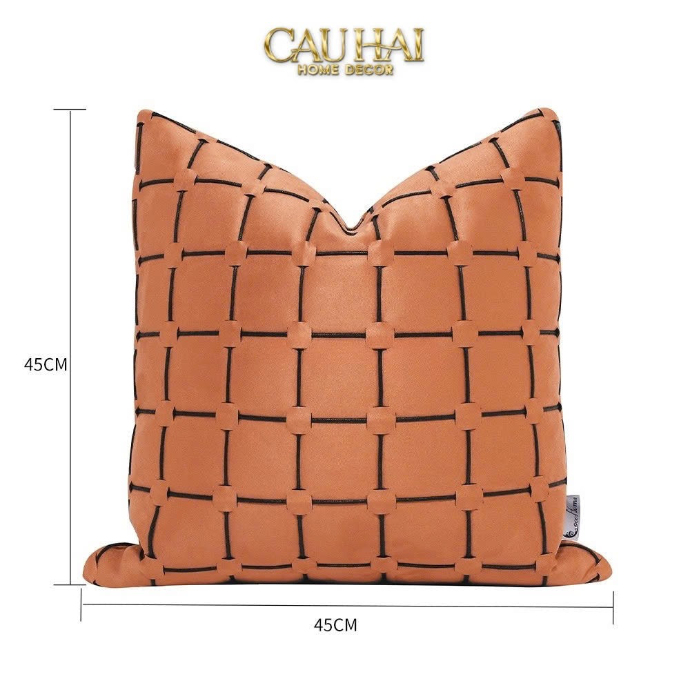 VỎ GỐI NHUNG LUX LEATHER CROSSLINE TERRA 45 - CẬU HAI HOME DECOR