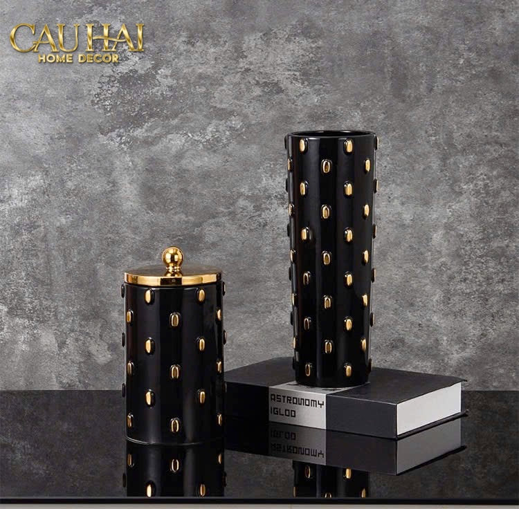 SET 2 BÌNH LỌ IMPÉRIALE BASTION ARMORY NOIR-GOLD VESSEL - CẬU HAI HOME DECOR