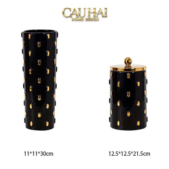 SET 2 BÌNH LỌ IMPÉRIALE BASTION ARMORY NOIR-GOLD VESSEL - CẬU HAI HOME DECOR