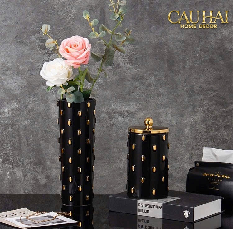SET 2 BÌNH LỌ IMPÉRIALE BASTION ARMORY NOIR-GOLD VESSEL - CẬU HAI HOME DECOR