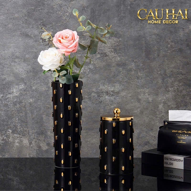SET 2 BÌNH LỌ IMPÉRIALE BASTION ARMORY NOIR-GOLD VESSEL - CẬU HAI HOME DECOR
