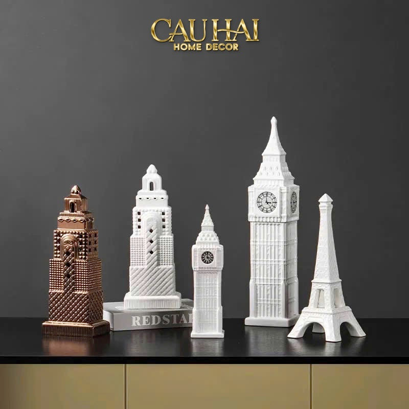 TƯỢNG THÁP EIFFEL OPAL WHITE TOWER H32 - CẬU HAI HOME DECOR