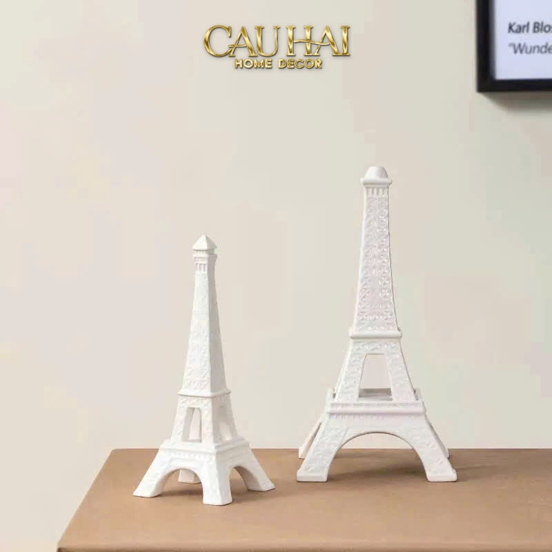 TƯỢNG THÁP EIFFEL OPAL WHITE TOWER H32 - CẬU HAI HOME DECOR