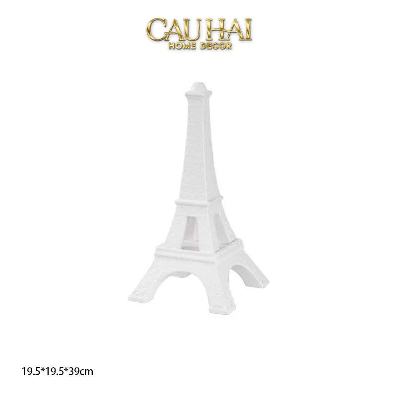 TƯỢNG THÁP EIFFEL OPAL WHITE TOWER H32 - CẬU HAI HOME DECOR