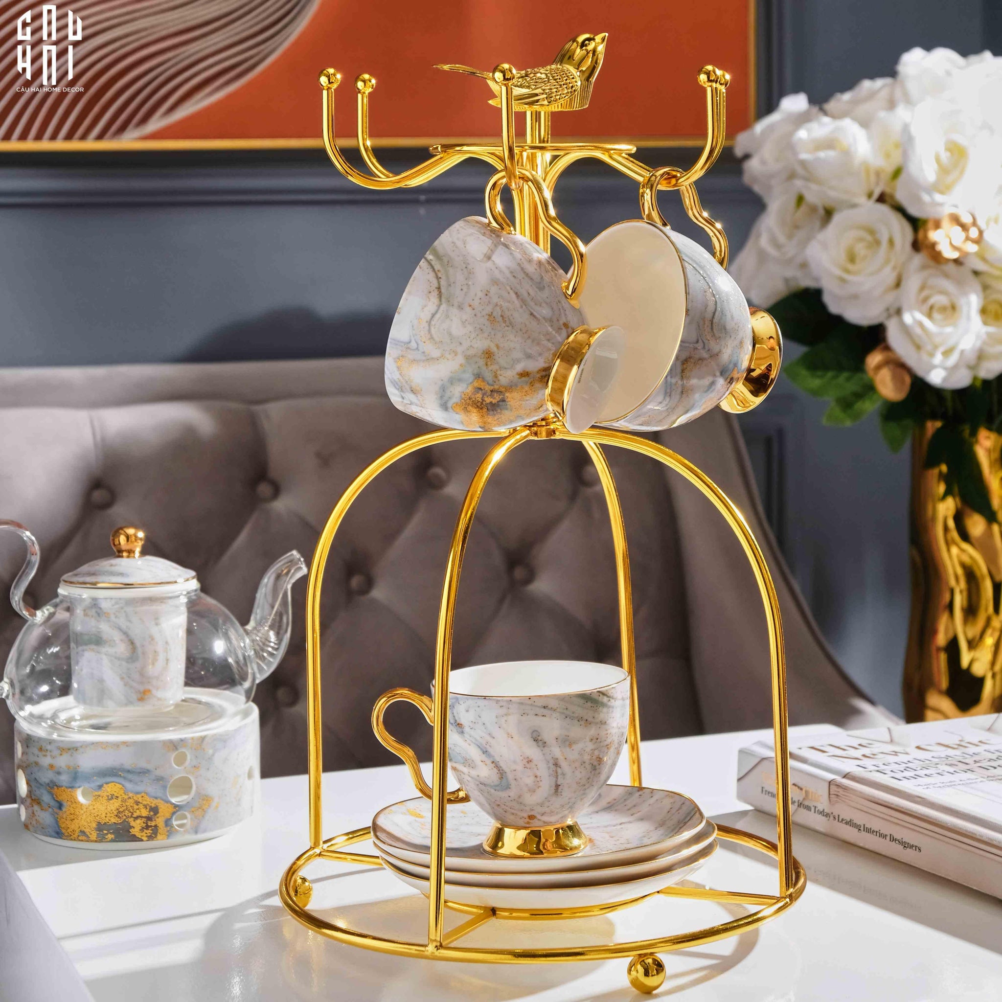 GIÁ TREO TÁCH GOLDEN BIRD - GOLDEN BIRD COFFEE CUP STAND - CẬU HAI HOME DECOR