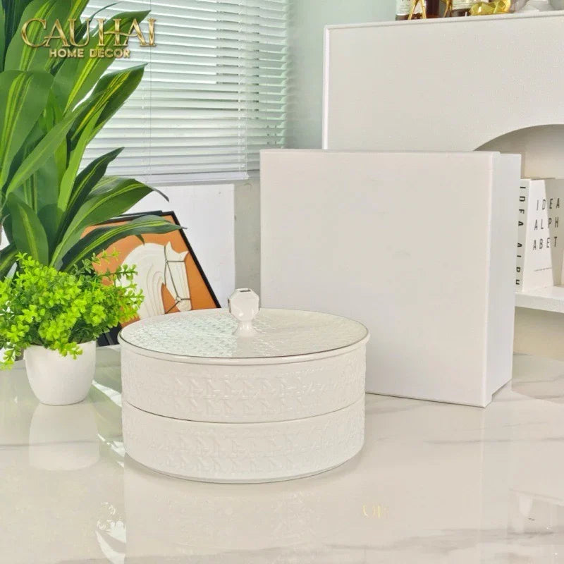 Gift Box Hộp Bánh Mứt DO Blanc D’Ivoire Porcelain Élégance Fêtes Plateau-CẬU HAI HOME DECOR