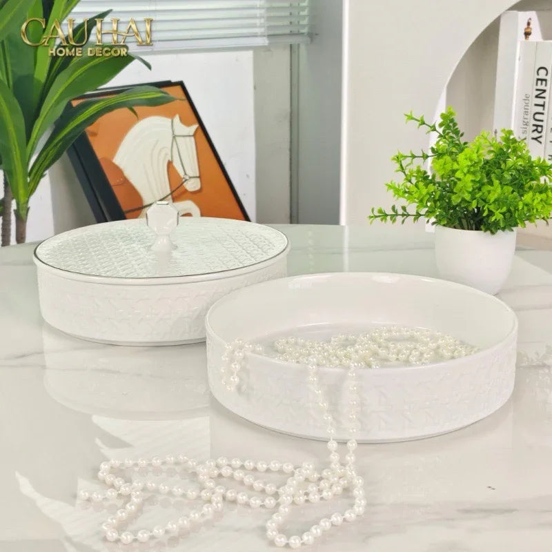 Gift Box Hộp Bánh Mứt DO Blanc D’Ivoire Porcelain Élégance Fêtes Plateau-CẬU HAI HOME DECOR