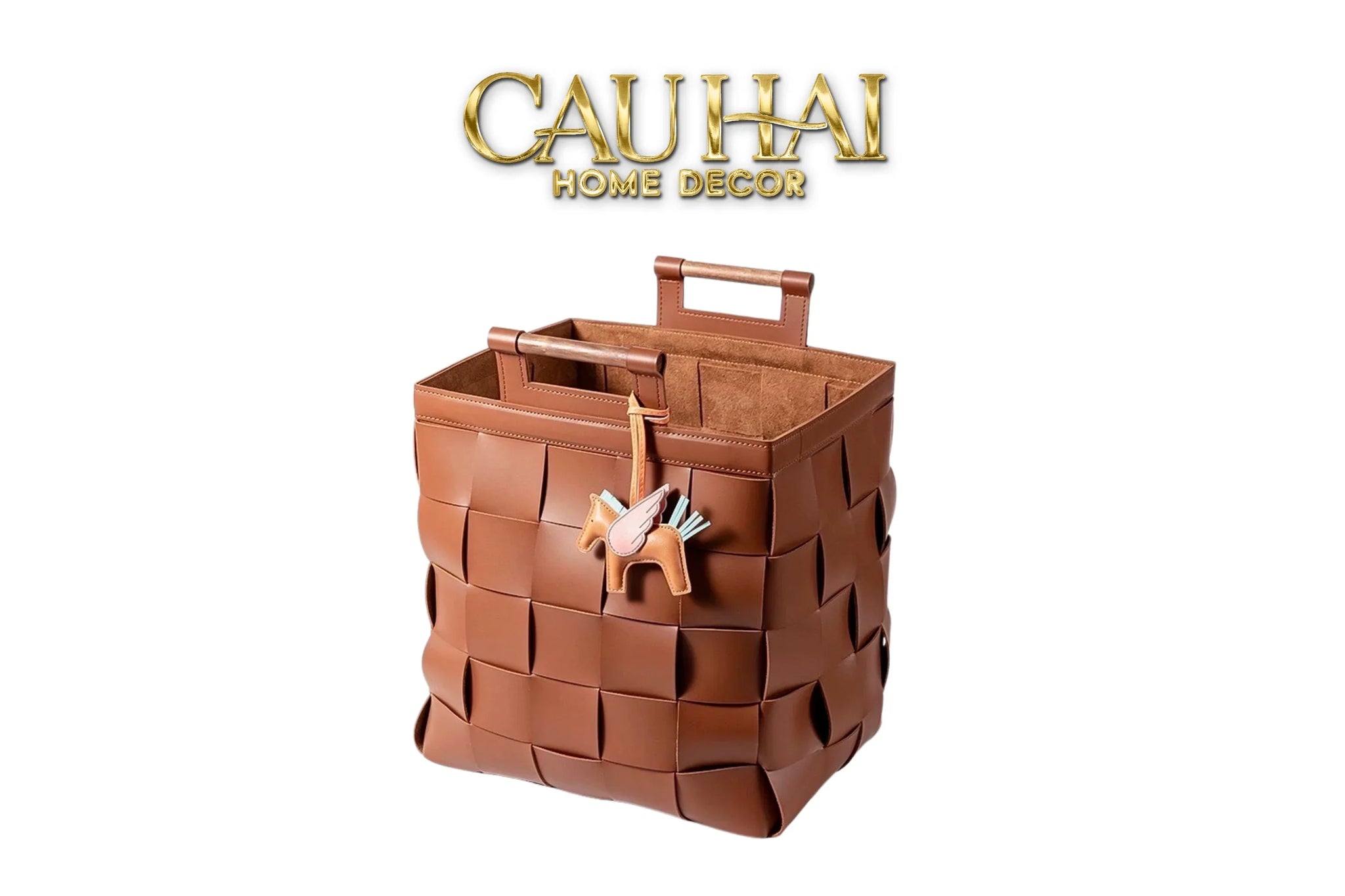 Giỏ Đựng Đồ Lux Leather Caramel Woven Laundry Bag - Special Charm.-CẬU HAI HOME DECOR