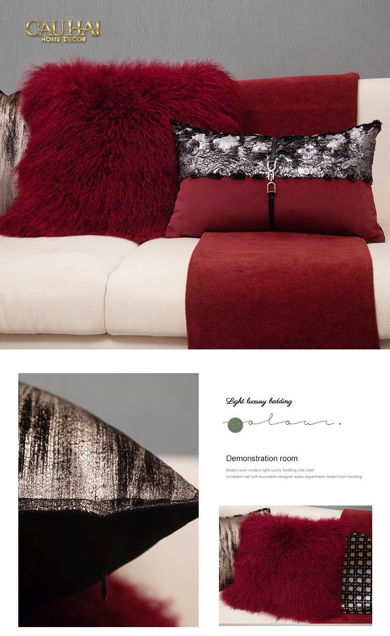 GỐI BURGUNDY VELVET SANGRIA METALLIC 30x50-CẬU HAI HOME DECOR