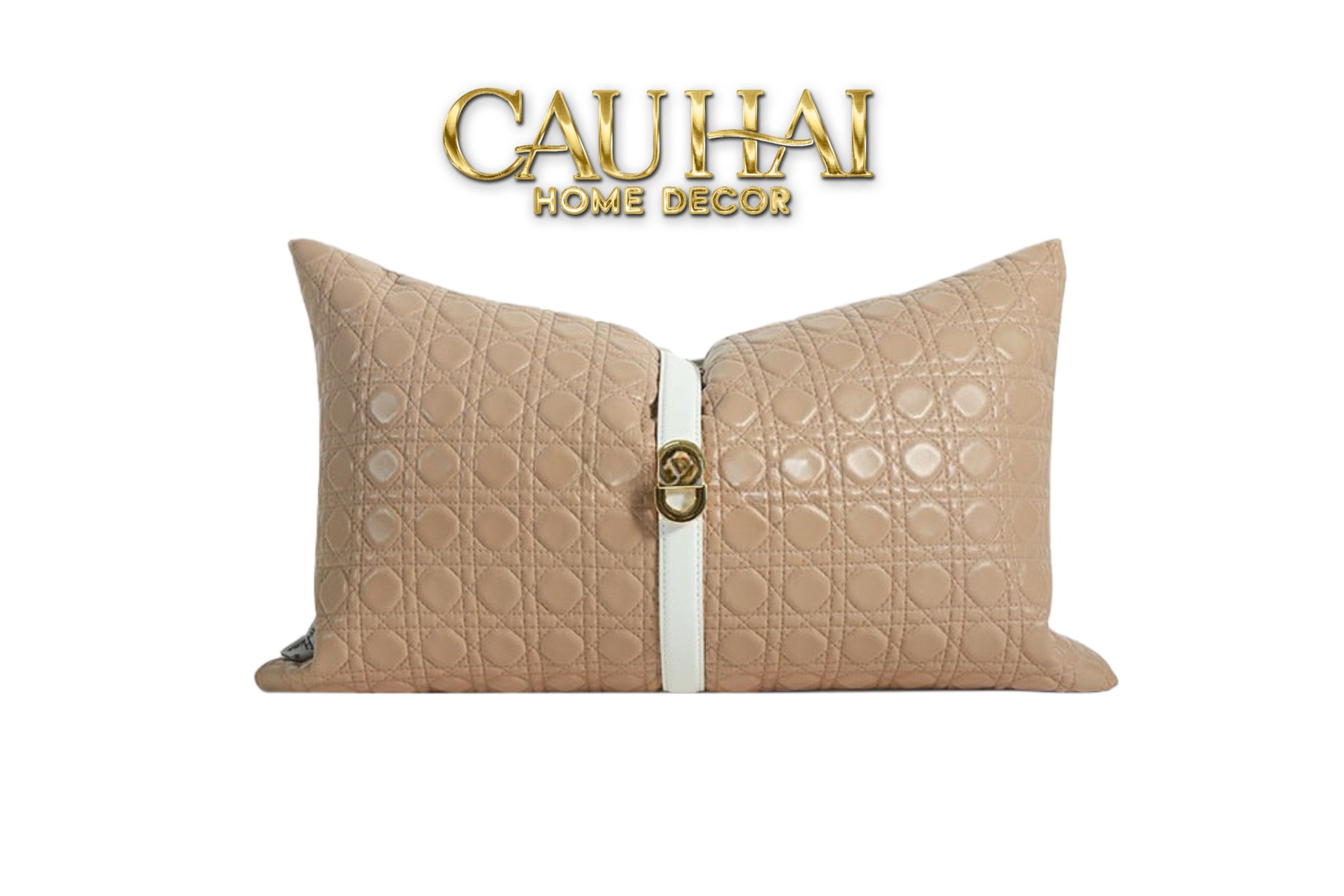 GỐI DA D.O CANNAGE BELT LATTE 30x50 - CẬU HAI HOME DECOR