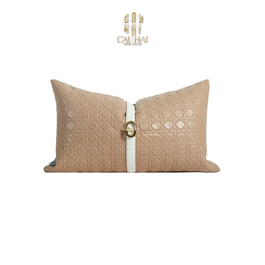 GỐI DA D.O CANNAGE BELT LATTE 30x50 - CẬU HAI HOME DECOR