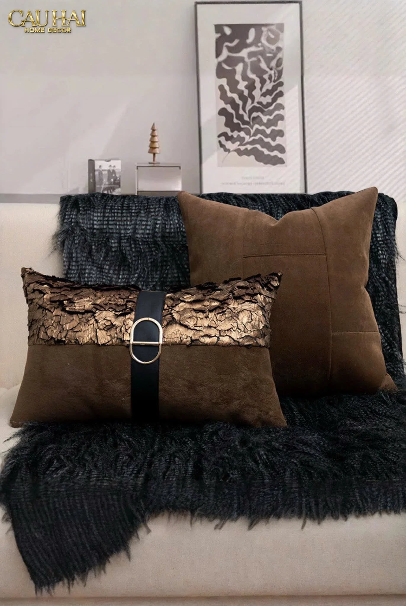 Gối Jacquard Galliano D’Or Bronze Leather 30X50-CẬU HAI HOME DECOR