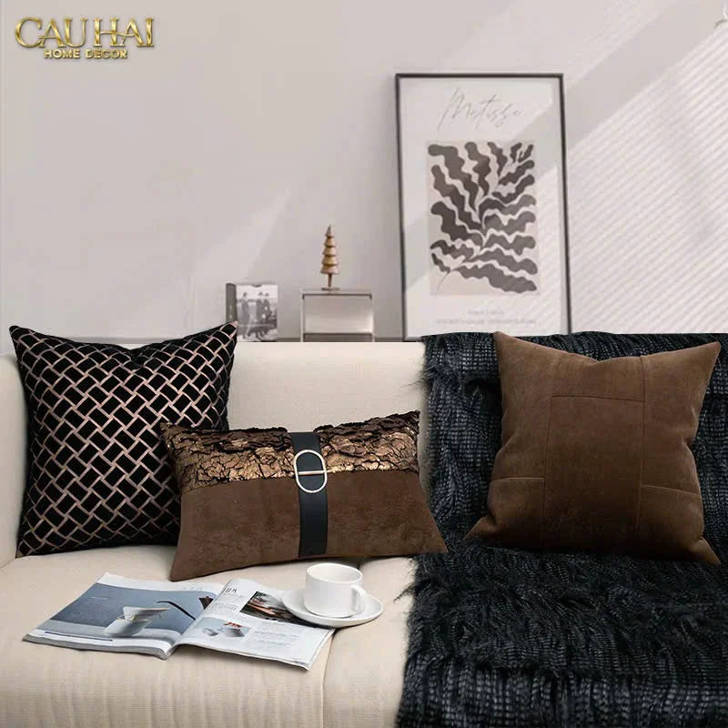 Gối Jacquard Galliano D’Or Bronze Leather 30X50-CẬU HAI HOME DECOR