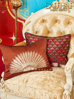 Gối Jacquard Rouge Oriental Éventail Lunaire d’Or 35x50-CẬU HAI HOME DECOR