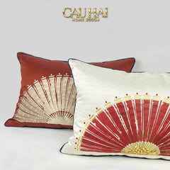 Gối Jacquard Rouge Oriental Éventail Lunaire d’Or 35x50-CẬU HAI HOME DECOR