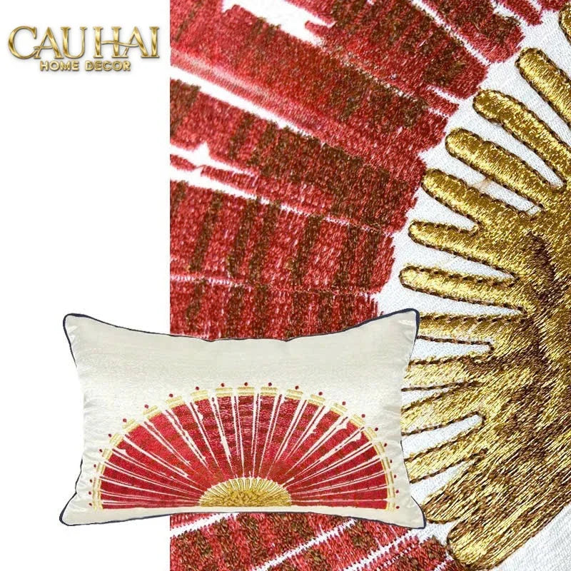 Gối Jacquard Rouge Oriental Éventail Lunaire d’Or 35x50-CẬU HAI HOME DECOR