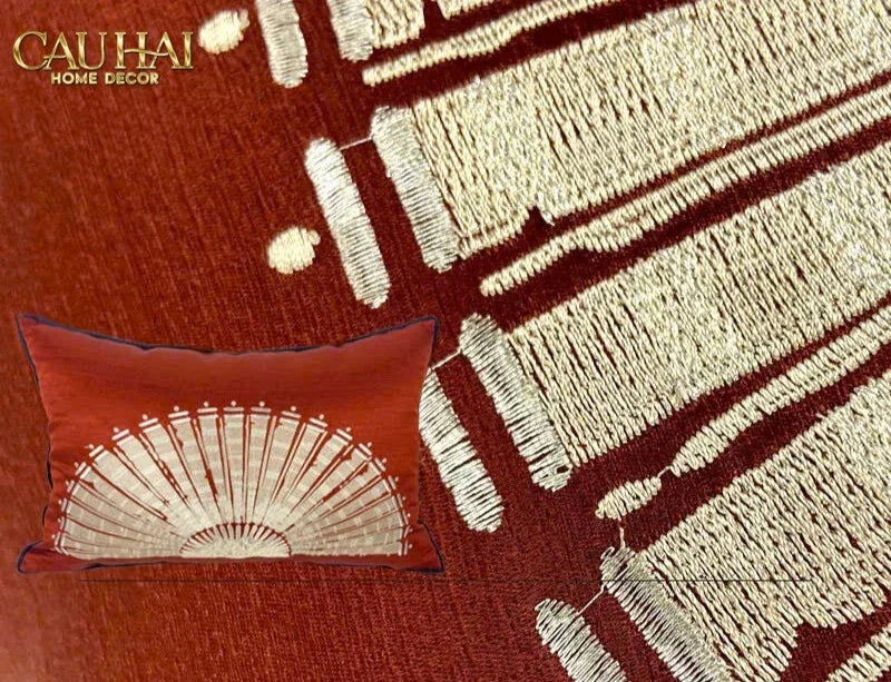 Gối Jacquard Rouge Oriental Éventail Lunaire d’Or 35x50-CẬU HAI HOME DECOR