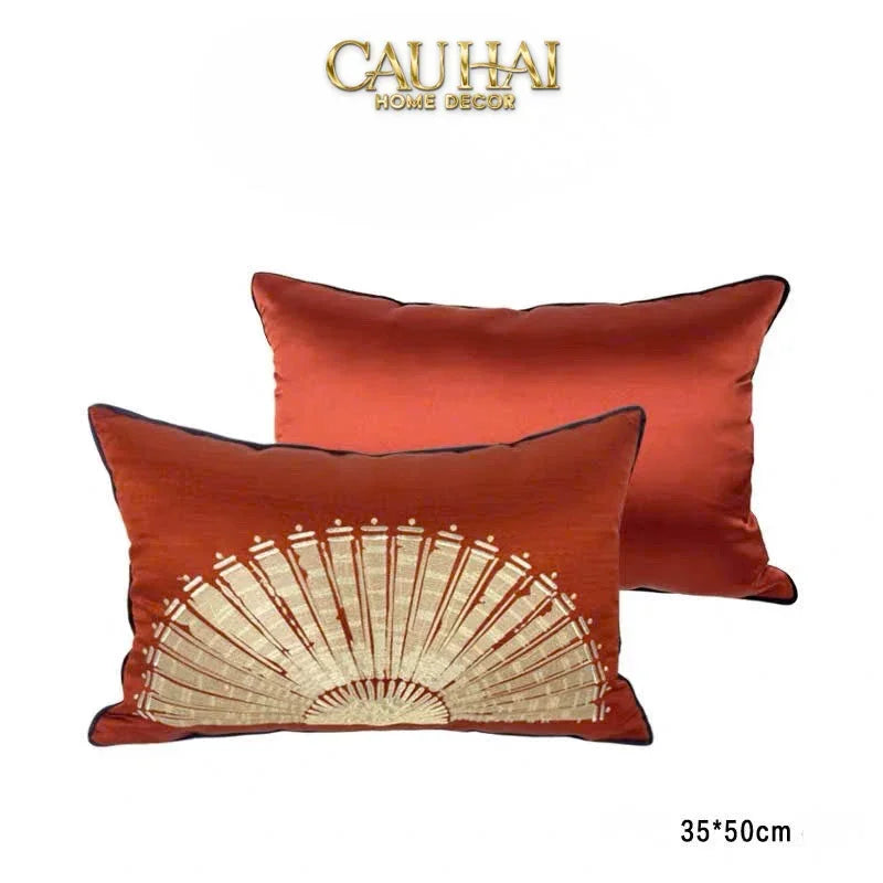 Gối Jacquard Rouge Oriental Éventail Lunaire d’Or 35x50-CẬU HAI HOME DECOR