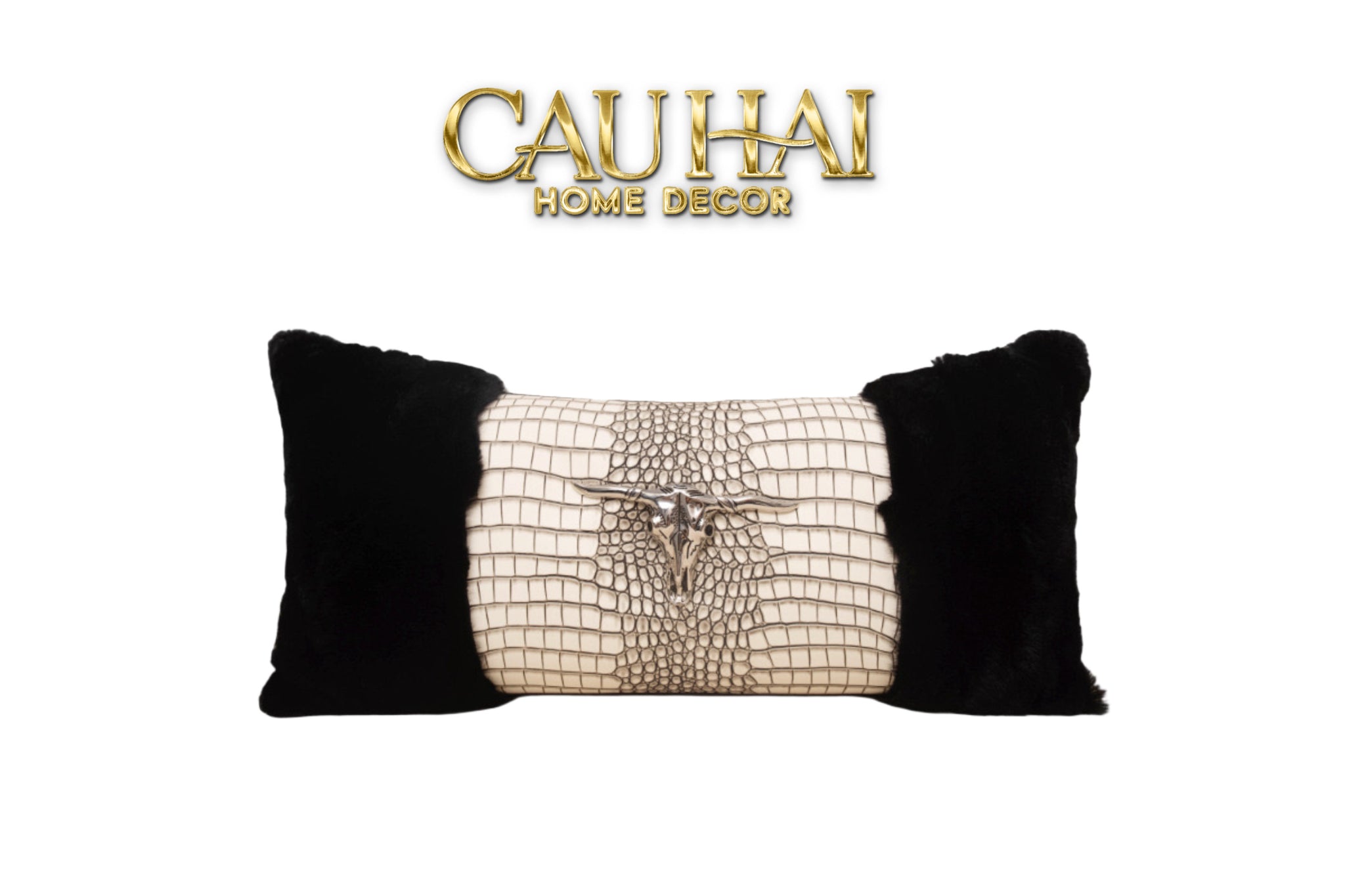 GỐI LÔNG MINUIT IVORY LEATHER SERPENT BULL ICONIQUE 30x60 - CẬU HAI HOME DECOR