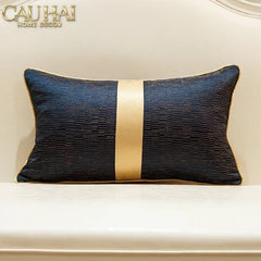 Gối Lụa Jacquard Navy Sovereign Golden Lignes 30X50-CẬU HAI HOME DECOR