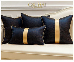 Gối Lụa Jacquard Navy Sovereign Golden Lignes 30X50-CẬU HAI HOME DECOR