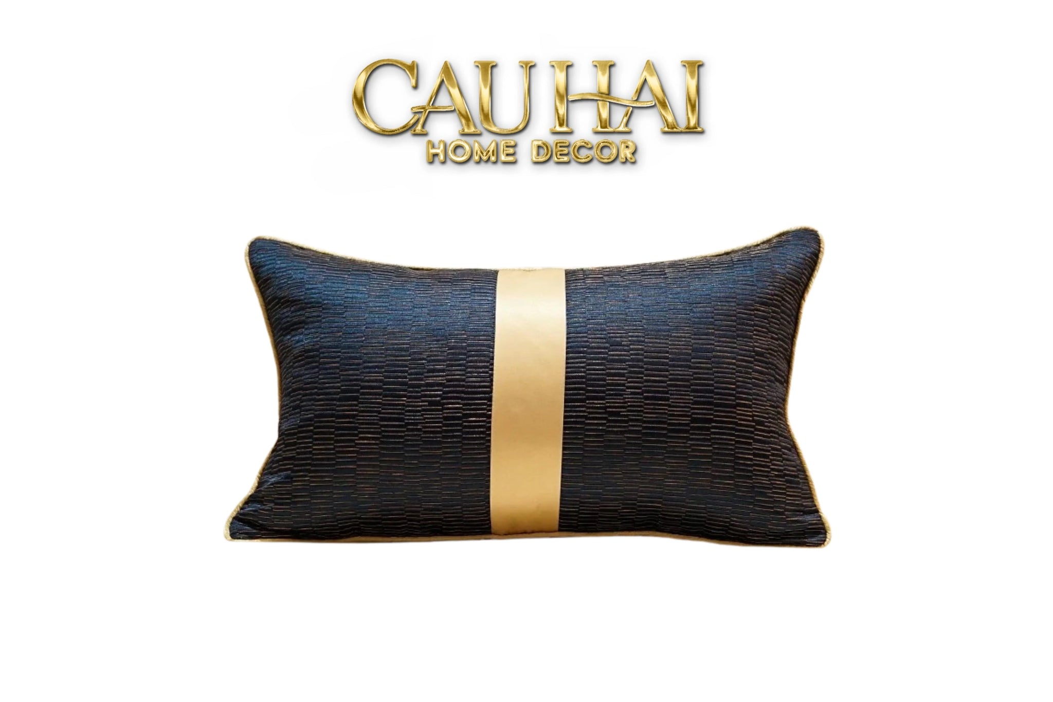 Gối Lụa Jacquard Navy Sovereign Golden Lignes 30X50-CẬU HAI HOME DECOR
