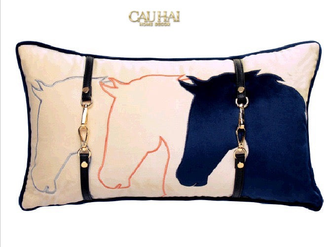 GỐI NHUNG ÉQUESTRE HARNESS / NAVY 30x50-CẬU HAI HOME DECOR