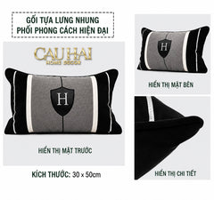 Gối Nhung Noir Heritage H Crest 30X50-CẬU HAI HOME DECOR