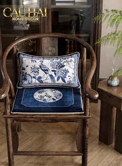 Gối Nhung Quạt IndigoEmperor Fan Indochine Art Cushion-CẬU HAI HOME DECOR